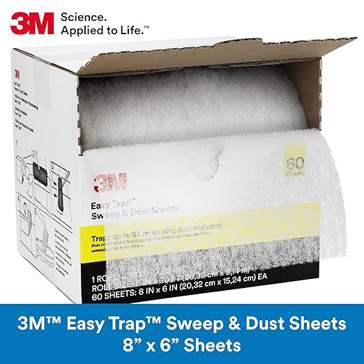 3M Easy Trap Sweep and Dust Sheets, 1 Roll of 250 8" x 6" Sheets, Disposable Easy Sweep Floor Duster, Picks Up 8x More Dirt, Dust, Sand, Hair, Works on Dry or Wet Surfaces, 55654W