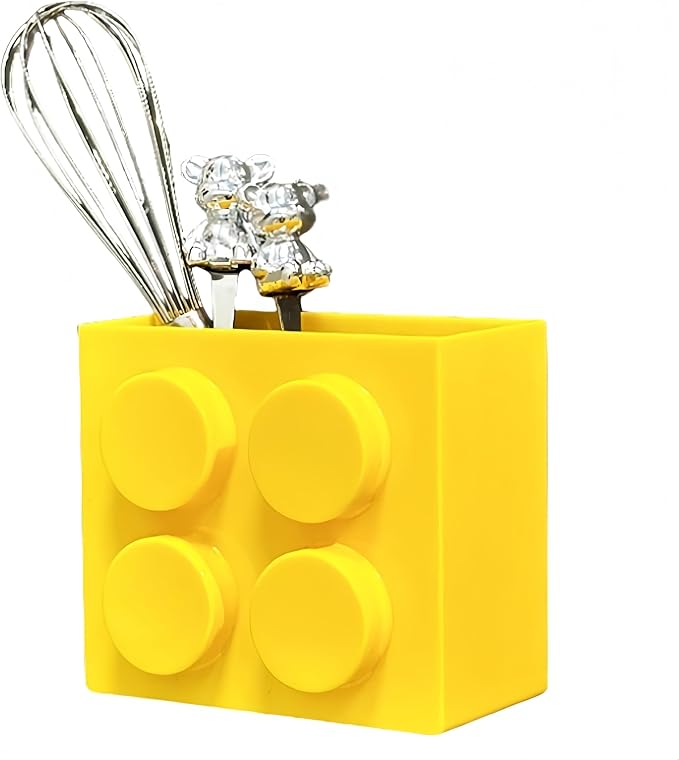 Magnetic Basket Organizer for Fridge - Lego-Style ABS Plastic Storage Box,No Drill Design for Kitchen Counter, Microwave & Whiteboard, Holds Up to 3.5 lbs (Yellow)