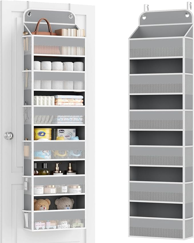 Yecaye 6 Tier Over the Door Organizer, 52.8lbs Capacity Door Organizer Hanging with 12 Mesh Pockets, Behind the Door Storage for Closet Baby Nursery Bathroom Bedroom,and Dorm