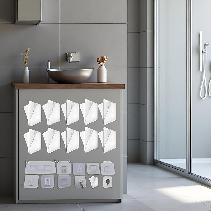 10Pcs Transparent Wall Mounted Replacement Sticky Pads for Kitchen Bathroom Shower Caddy Organizer Rack Holder Nail Free Adhesive Hooks Shower Accessories, Shower Caddies (Double-Sided Sticker)