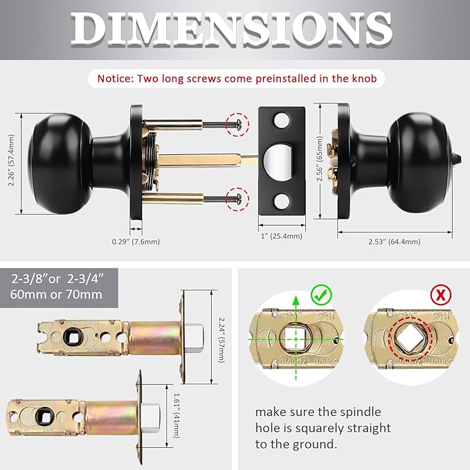 Probrico 6 Pack Round Privacy Door Knob(Thumb Turn Lock on The Inside), Keyless Doorknobs Interior/Exterior Lockset,Privacy Knobs for Bedroom/Bathroom,Black Modern Design Door Hardware