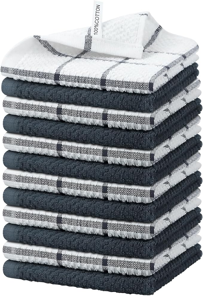 Nialnant 12 Pack Kitchen Dish Cloths,100% Cotton Soft Absorbent Quick Drying Dish Rags for Kitchen,Washing Dishes,Cleaning Rags