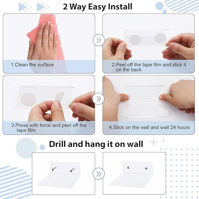 PuzFun 6 Pack Small Acrylic Floating Shelves for Wall, Wall Mounted Hanging Display Shelves for Plants, Funko Pop Figures, Adhesive Shelf for Bedroom, Picture Toy Clear Display Shelf