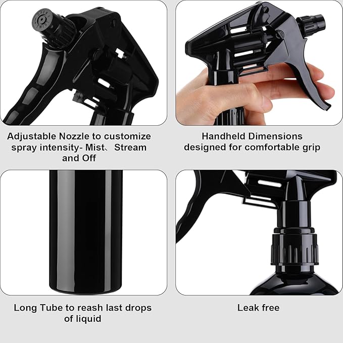 Eccliy 12 Pcs 16 Oz Plastic Spray Bottle, Adjustable Empty Reusable Sprayer for Cleaning, Planting, Water, Bathroom and Kitchen, BBQ, Commercial and Residential (All Black,Original)