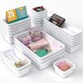 25 PCS Drawer Organizer Set, 4 Size Makeup Drawer Divider Organizer With Non-Slip Pads, Interlocking Plastic Storage Bins for Office,Jewelry Vanity,Gadgets, Bathroom,Kitchen, White