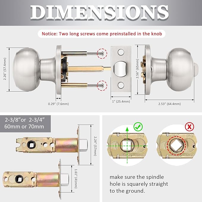 Probrico 3 Pack Round Privacy Door Knob(Thumb Turn Lock on The Inside), Keyless Doorknobs Interior/Exterior Lockset,Privacy Knobs for Bedroom/Bathroom,Satin Nickel Modern Design Door Hardware