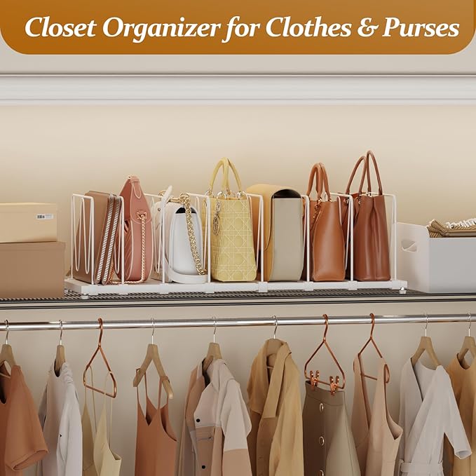 Extendable Purse Organizers Purse Storage. Length 16-28 in. Bag Organizer Purse Holder for Closet with 8 Adjustable Shelf Dividers Patent Pending
