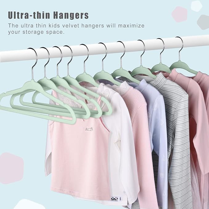 BAGAIL 50 Pack Kids Velvet Hangers 11 Inches Children's Clothes Hangers Non-Slip Baby Hangers for Infant/Toddler (Lime Cream)