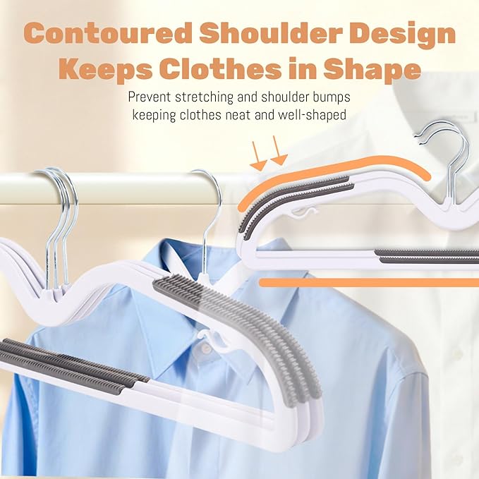 Sishynio 20 Pack Short Neck Plastic Hangers, Heavy Duty Clothes Hangers with Non-Slip Pads,Space Saving Closet Organizer for Shirts, Coats, Pants (Grey)