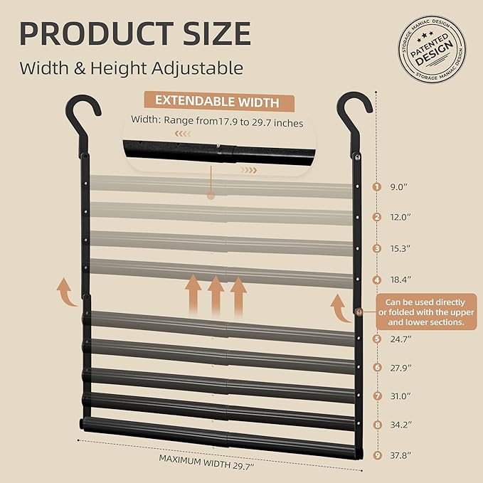 STORAGE MANIAC Adjustable Closet Rod Extender, Heavy Duty Space-Saving Clothes Hanging Bar, Double Rod Organizer, Black, 1 Pack