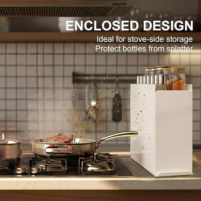2 Tier No Assembly Pull Out Spice Rack Countertop, Sliding Drawer Seasoning Condiments for Tall Bottles, Steel Kitchen Countertop Organizer with Magnetic Panels with Paper Towel Holder and 4 Hooks