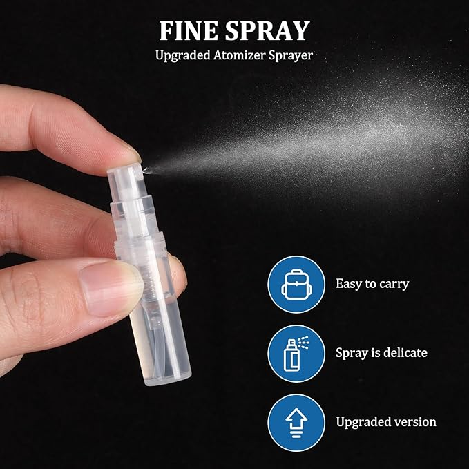 Mini Perfume Sample Bottles, 3 ml Plastic Small Spray Bottle 10 Pack, Fine Mist, Portable Perfume Travel Refillable Bottle, Upgraded atomizer sprayer, Clear