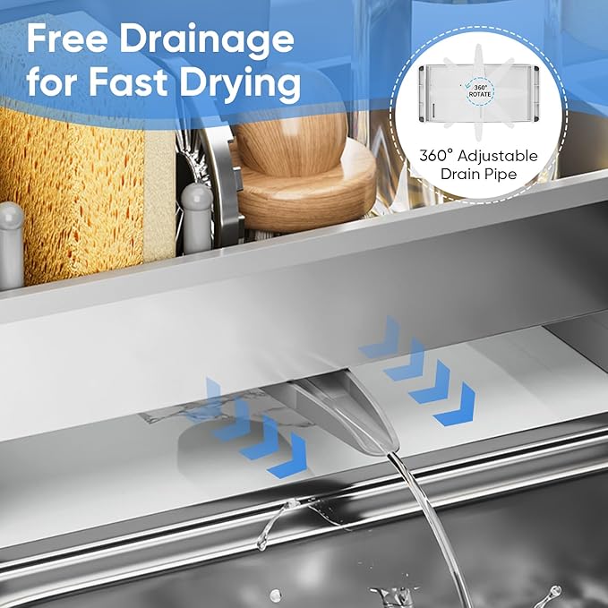 VUSIGN Sponge Holder for Kitchen Sink, Sink Caddy Organizer with Brush Holder, Rustproof Stainless, Self-Draining Sink Organizer for Countertop, Sponges, Brushes, Kitchen Decor and Accessories, Gray