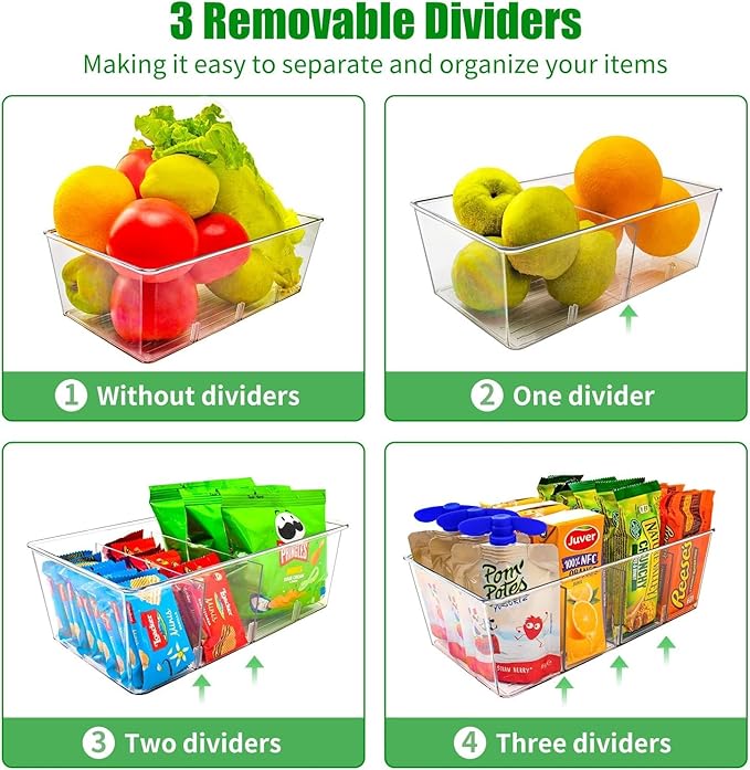 3 Pack Pantry Organizers,Clear Plastic Organizer Bins for Kitchen,Fridge,Drawer Organization and Storage, 4 compartment Snack Containers for Spice Packets,Tea bag