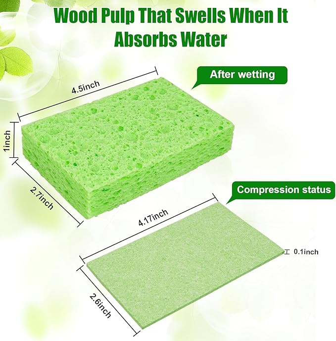 12 PCS Kitchen Sponges, Natural Compressed Cellulose Sponges, Non-Scratch Reusable Sponges for Kitchen Dish Washing, Scrub Sponge for Cleaning, Bathroom, Cars, Cut-Outs DIY
