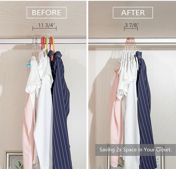 MIZGI Premium Velvet Pants Hangers with Clips (Pack of 10) Slim Skirt Hangers- Non Slip Felt Outfit Dress Hangers White - Copper/Rose Gold Hooks,Space Saving Shirt Clothes Hangers