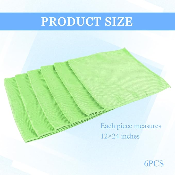 6PCS Microfiber Glass Cleaning Cloth, 12"×24" Fish Scale Cloth for Car Glass & Window Cleaning, Lint-Free Streak-Free, Multi-Purpose Mirror Washing Towels, Car Cleaning Supplies (Green)