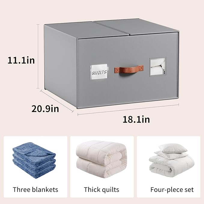 EE-RoomWorld 2 Pack comforter Storage Organizers, king&queen size blanket Organizers with Reinforced Walls ，Foldable 21"x18"x11" Space-Saving Design for Bedding Storage & sheet storage