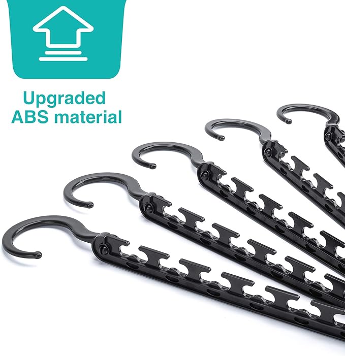 HOUSE DAY Sturdy Plastic Space Saving Hangers 12 Pack, Cascading Hangers Organizer Closet Space Saver 80% and Wrinkle Free Clothes, Multi Collapsible Hanger for Heavy Clothes, Shirts, Pants (Black)