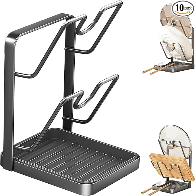 Kitchen Pot Lid Stand,Kitchens Countertop Organizer For Lids, Pans Cutting Boards, Space-Saving Metal Storage Holder To Keep Kitchen Tidy (1Pcs grey)