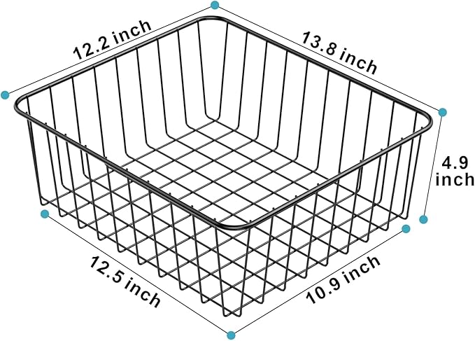 iSPECLE Wire Basket - 4 Pack Wire Storage Baskets Organizer Bins, Pantry Cabinet Shelf Kithen Storage Organization for Easily Get Items, Black