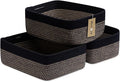 Large Shallow Organizing Baskets 15x11x5.1 Inches - Rope Woven Storage Bins for Bathroom, Shelves, Cube Closet, Black Woven Brown 3 Packs
