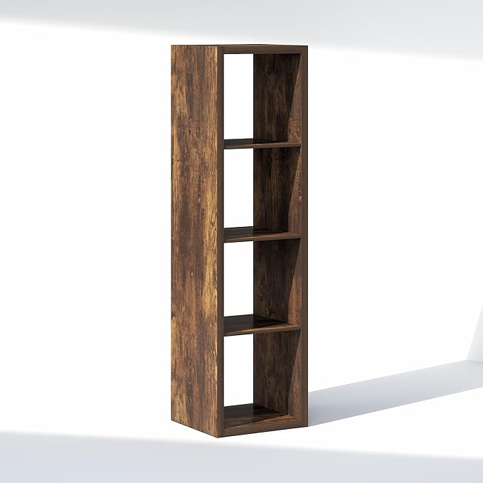 Furinno Cubic Closet Organizers and Storage, 4-Cube Closet Organizer, Vertical Open Shelf Closet Storage, Extra Thick Frame for Wardrobe, Bedroom, Living Room, Amber Pine
