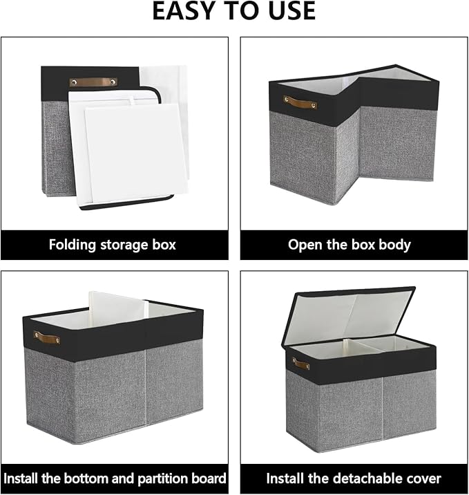 Large Toy Storage Box with Lids, Collapsible Sturdy Baby Storage Organizer Chest Bin Basket for Kids, Boys, Girls, Playroom, Nursery, Bedroom, Closet 25"x13"x16" (Gray and Black)