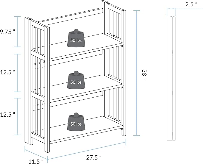 Casual Home 3-Shelf Folding Stackable Bookcase (27.5" Wide)-Slate Gray