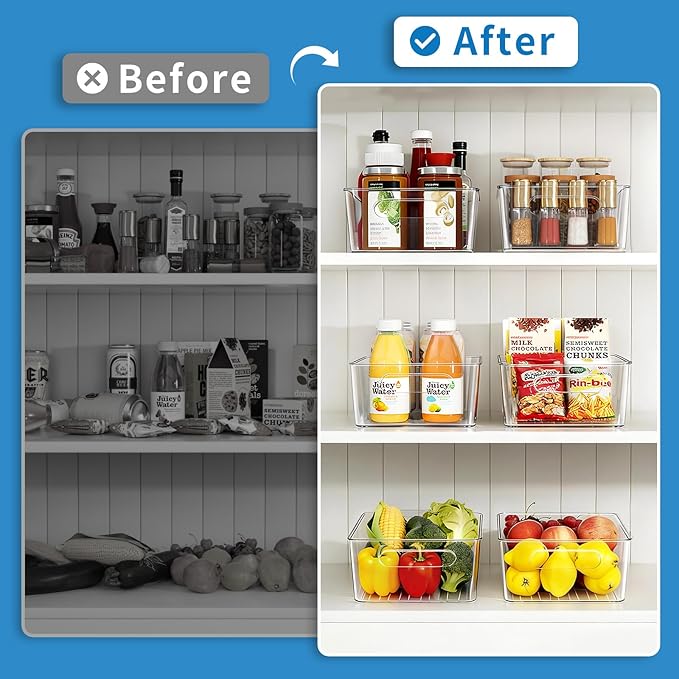 Mpotmiy 10 Pack Pantry Organizers and Storage,Clear Plastic Containers with 2 Dividers for Kitchen,Fridge Organization and Storage,Acrylic Bins for Pounches,Spice Packet,Snack organzier