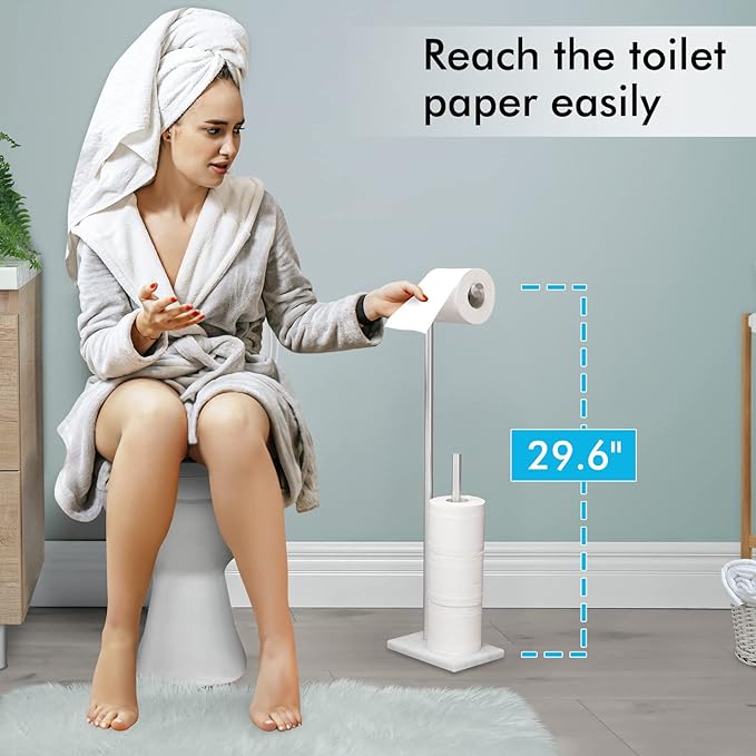 KES Toilet Paper Holder Stand 29.5 Inches, Free Standing Toilet Paper Storage with Marble Base Toilet Roll Holder for Bathroom, SUS304 Stainless Steel Brushed Finish, BPH288-2