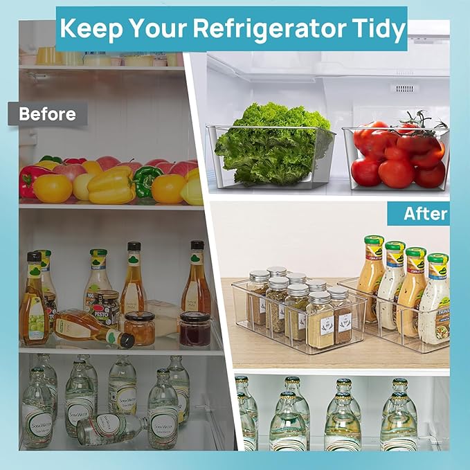 Set of 8 Pantry Organizers,2 Kinds Size Clear Plastic Organizer Bins for Kitchen,Fridge,Drawer Organization and Storage,4 compartment Snack Containers for Spice Packets,Tea bag