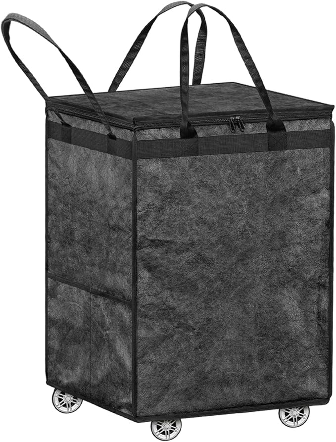 Boczif Large Laundry Basket Hamper Bag, Reusable Grocery Bag Collapsible Cart with Wheels and Handle, Rolling Tote Shopping Bags Storage Organizer for Clothes & Groceries, Trip, Sports, Picnic (Black)