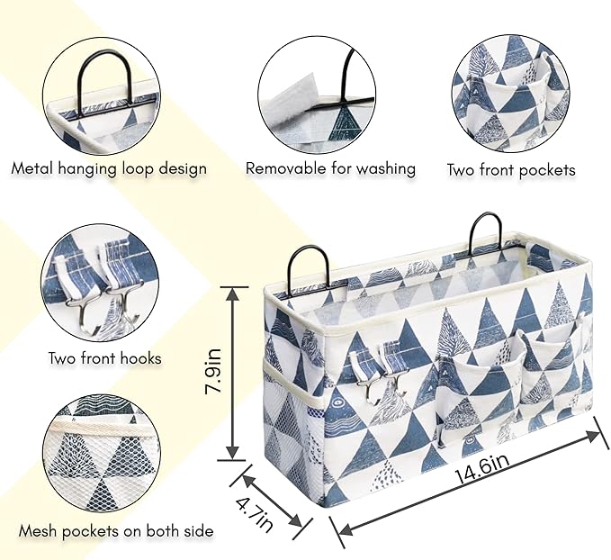 Kanrichu 3pcs Large Wall Hanging Organizer Bag, Linen Fabric Door Hanging Storage Baskets with Pockets, Waterproof Bin for Kitchen, Bedroom, Office, RV Camper (Triangle)