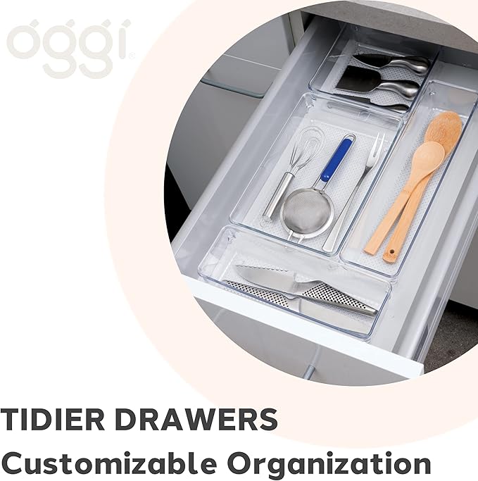 Oggi Drawer Organizer - 6" X 9" - Ideal for Organizing Kitchen Drawers, Office, Desk, Silverware, Kitchen Utensils, Cosmetics and Bathrooms, Rectangular, Clear, 1.0 Count
