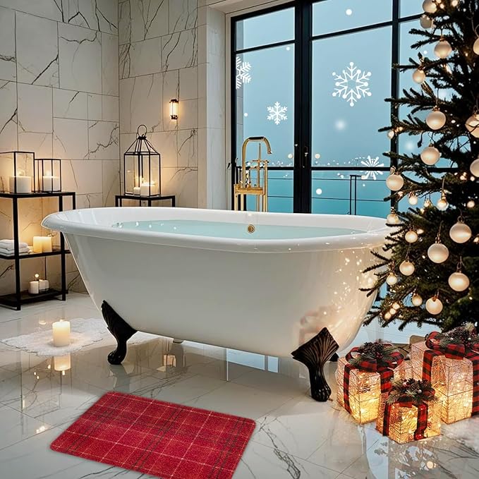 Hargiis Christmas Non-Slip Bathtub Mat, Anti Slip Shower Mat, Fast Drying Bathtub Mats, Foot Scrubber Mat, Anti Slip Mat for Tub, Floor, Bathroom, Kitchen, Home, Hotel (Holiday Plaid, 24"x16")