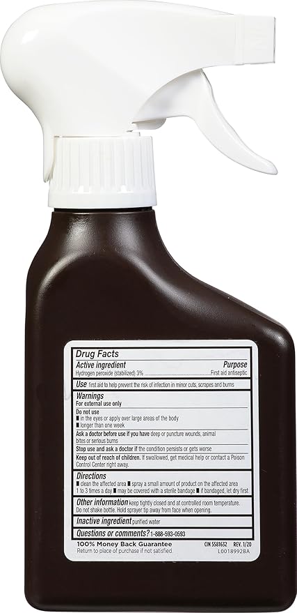 LEADER Hydrogen Peroxide Spray Bottle First Aid Antiseptic 3% Solution – Multi-Purpose Cleaner, Gentle & Effective Disinfectant Spray for Home, Cuts, and Scrapes, Easy-to-Use 8 oz Bottle