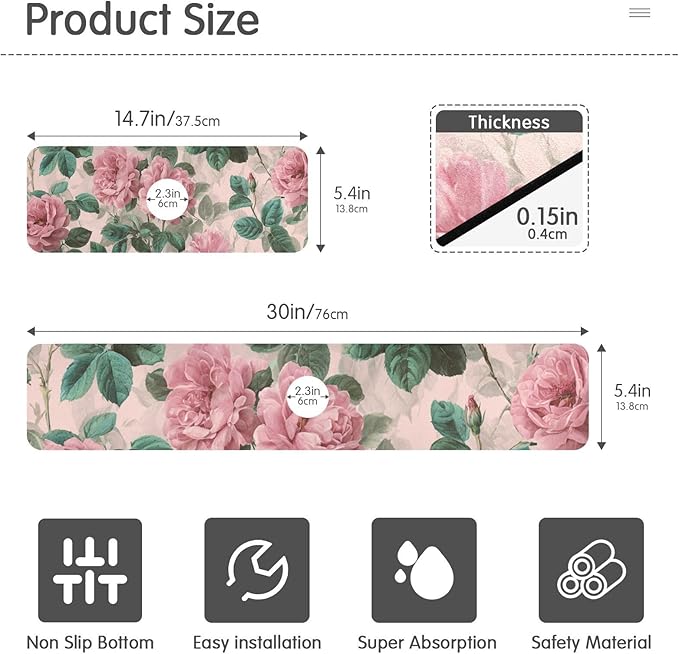Kitchen Sink Splash Guard 1 PC 14.7 Inch Sink Faucet Mat Splash Guard for Bathroom Countertop Water Absorbent Foldable Cuttable Soft Washable Pink Vintage Roses with Leaves
