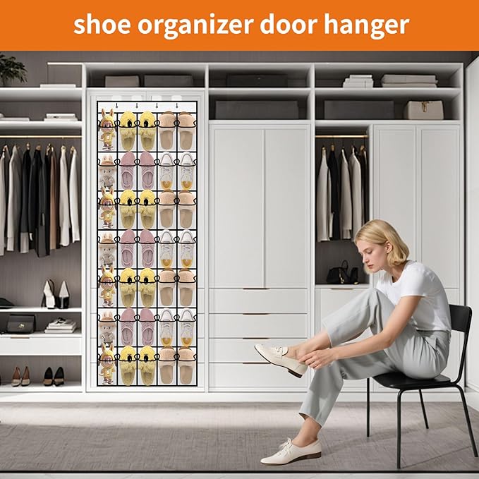 Lovetorejin 35-Pocket Over the Door Shoe Organizer - Large Mesh Hanging Shoe Rack for Closet, Dorm & Bathroom, HeavyDuty Storage Holder with 4 Metal Hooks, Space Saving Shoe Organizer