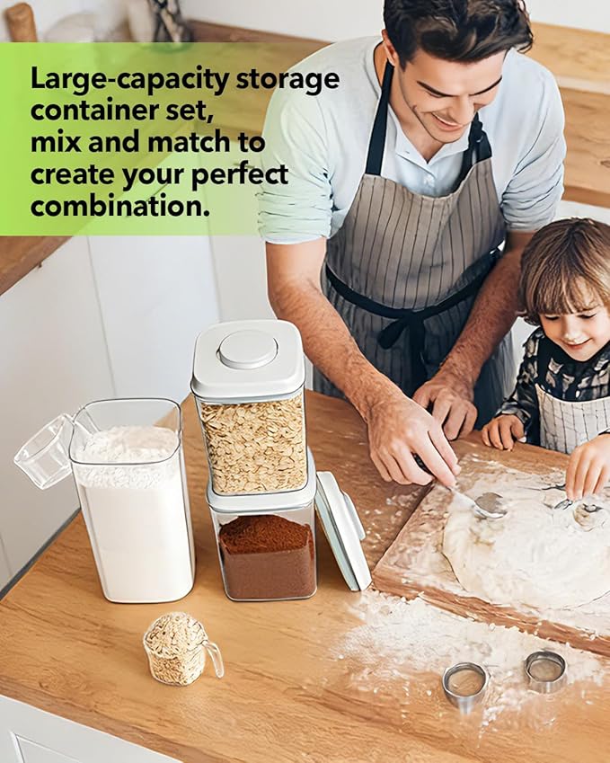 EQI Airtight Food Storage Container with One-Touch Lid, 4.22 QT / 4.0 L Stackable Durable BPA-Free PET for Flour, Sugar, Cereal & Kitchen Pantry Organization.