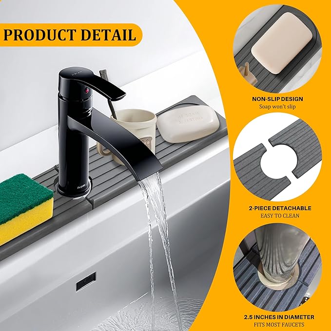 Faucet Mat for Kitchen Sink, Super Absorbent Faucet Splash Guard, Diatomite Stone Sink Tray, Kitchen Sink Splash Guard, Faucet Absorbent Mat for Bathroom Counter, Stone Drying Mat