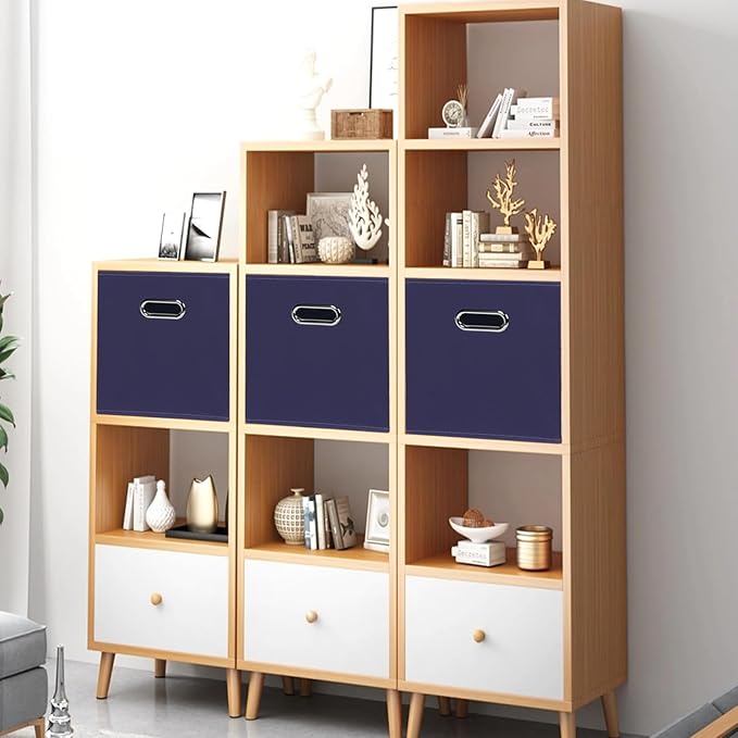 Black Foldable Storage Cubes Bins , Fabric Storage Box Cubes Organizer Baskets with Dual Handles for Home Organizer (Navy Blue)