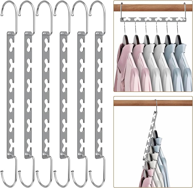Space Saving Hangers for Clothes 6 Pack, Sturdy Metal Hangers Wardrobe Organizer, Magic Cascading Hanger, Closet Space Saver Closet Organizers and Storage