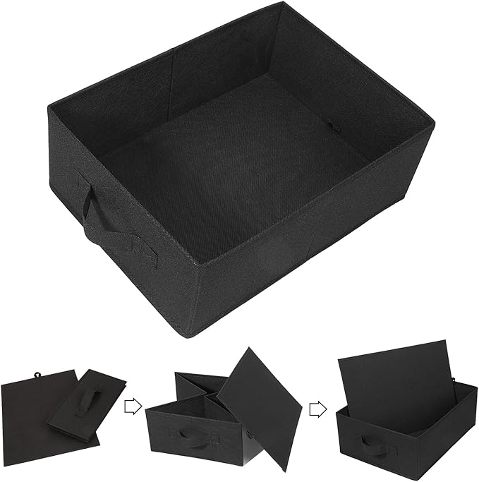 BOMKEE Clothings Collapsible Storage Bins, Foldable Organizers and Storage Baskets Cube Storage Bin for Bedroom Living Room (4 Pack, Black, 15.4x11.4x5.5inch)