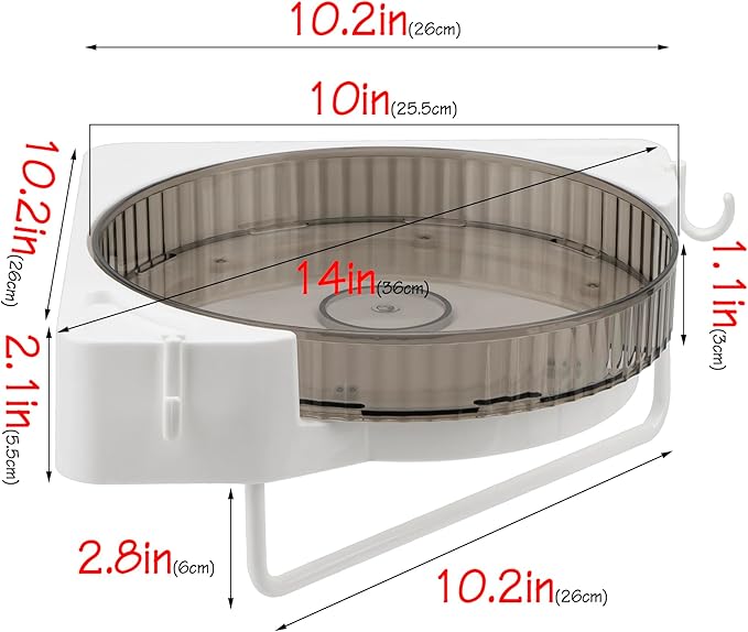DODAMOUR 360° Rotating Corner Shower Caddy, No Drill Adhesive Turntable Shelf, Spinning Bathroom Organizer Rack with Towel Bar & Hooks for Shampoo Makeup Kitchen Spice (Grey)