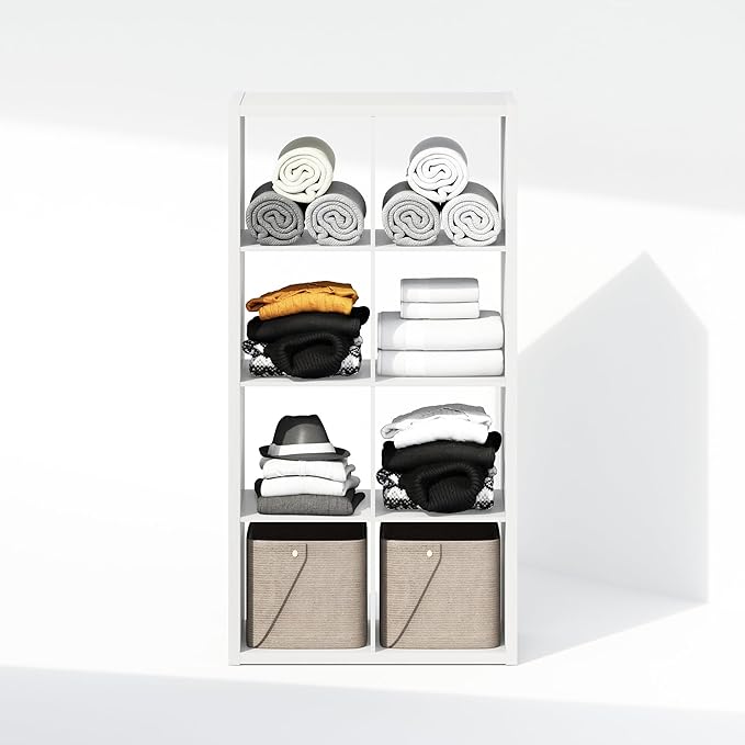 Furinno Cubic Closet Organizers and Storage, 8-Cube Closet Organizer, Open Shelf Closet Storage, Extra Thick Frame for Wardrobe, Bedroom, Living Room, White