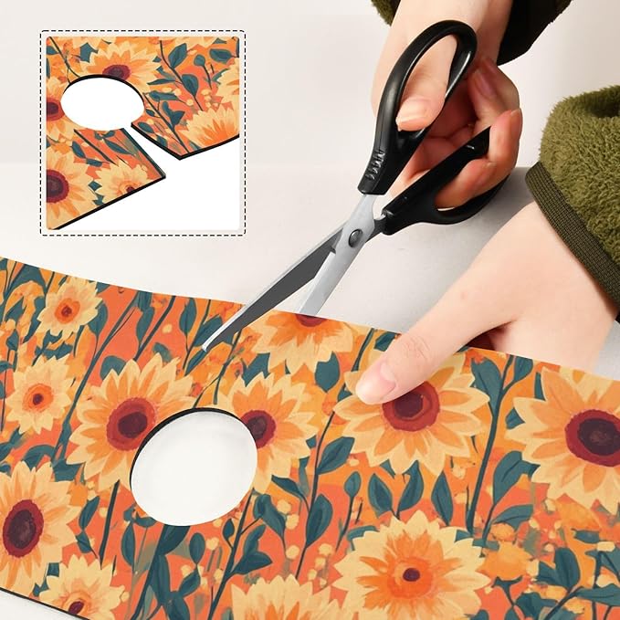 Kitchen Sink Splash Guard 1 PC 30 Inch Sink Faucet Mat Splash Guard for Bathroom Countertop Water Absorbent Foldable Cuttable Soft Washable Orange Sunflowers and Poppy Flowers