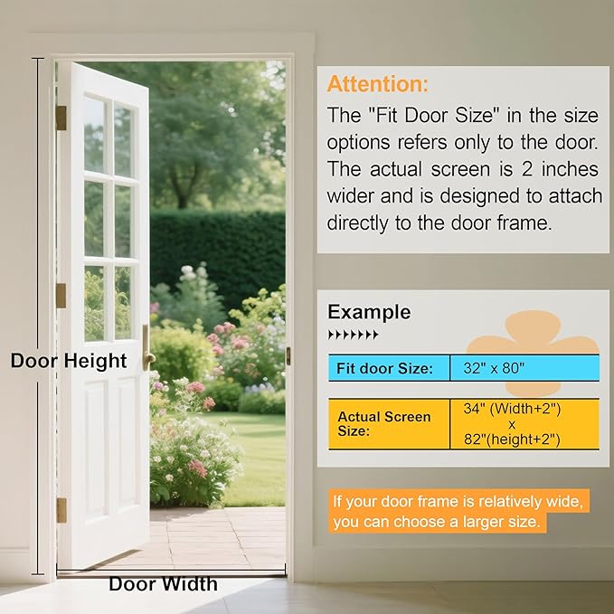 Magnetic Screen Door Mesh 34" x 82" - Fits 32" x 80" Door Size, Works for Patio, Sliding Door, Keeps Bug Mosquito Out, Fresh Air Flow, White