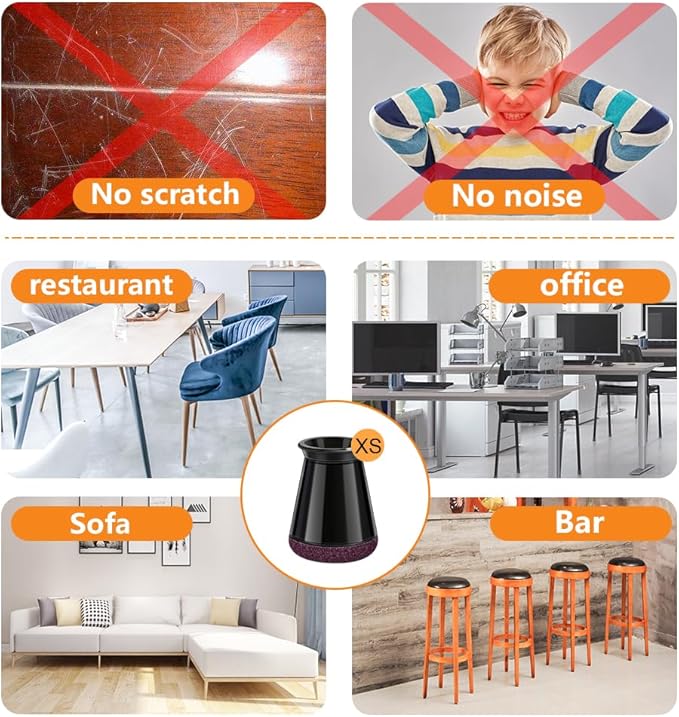 32 Pcs Chair Leg Protectors for Hardwood Floors, Silicone Felt Furniture Leg Cover Pad for Protecting Floors from Scratches and Noise, Smooth Moving，Black X-Small(Fit Round Diameter：1/2" to 5/16")