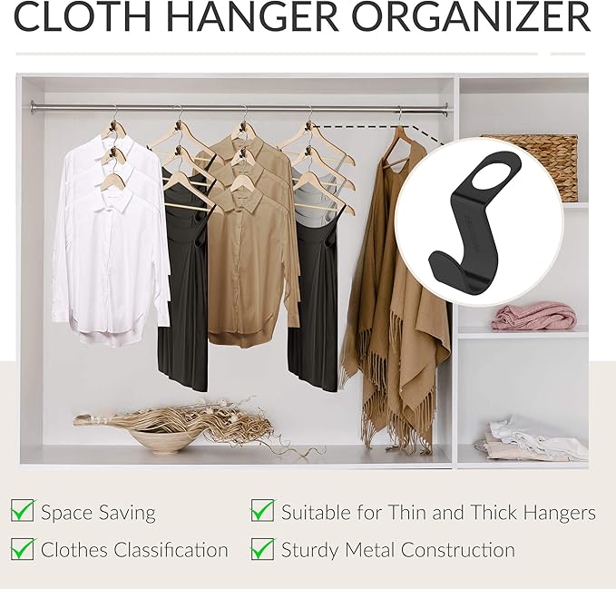 ZEDODIER Metal Clothes Hanger Connector Hooks, 20 Pack Super Sturdy Hanger Extender Hooks, Efficient Closet Space Saver, Easy to Use, Suitable for Heavy Clothing, Black